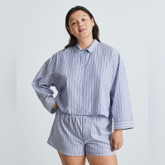 Everlane Tops - Everlane The Woven P.J. Top Cotton Blue Stripes Size XS NWT